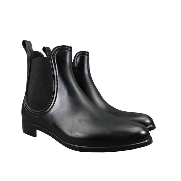 Jeffrey Campbell Shoes Womens 9 Rain Bootie Chelsea Rubber Black Pull On Havana - Picture 1 of 14